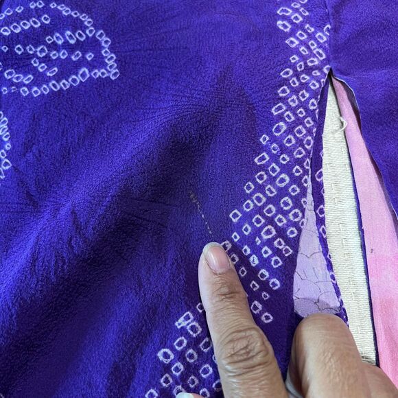 Japanese Kimono Yukata Robe Floral Womens One Size Purple Pink Asian Wide Sleeve - Picture 9 of 12